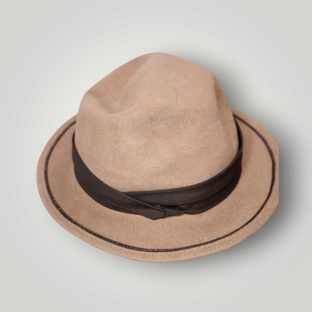 Empire State fashion piper Tan Fedora Hat with Brown Band1lb. Great pre owned